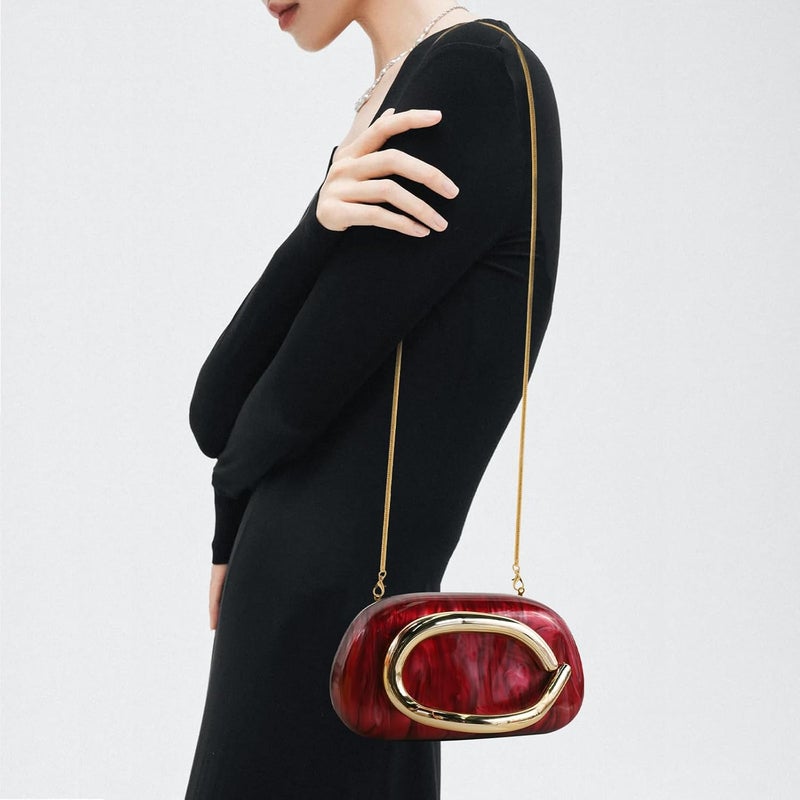 NEWROGENG Clutch Purses for Women Formal, PU Leather/Marble Acrylic Evening Bags with Chain, Trendy Metal Handle Purses 2025 - Image 4